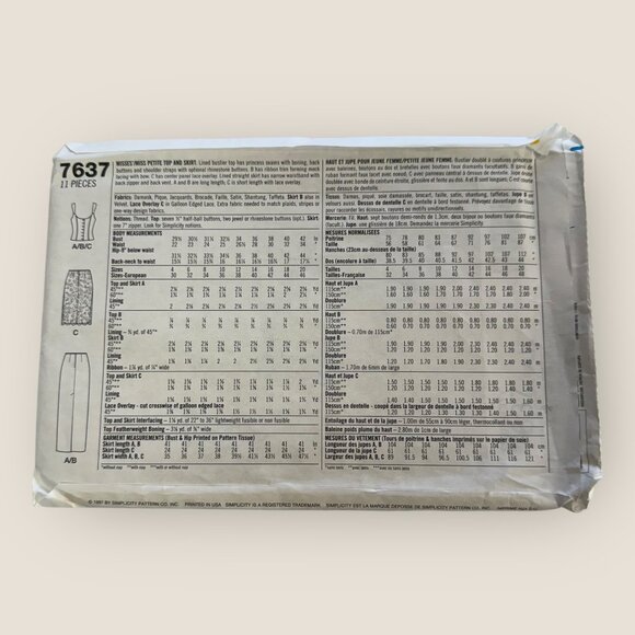 Vintage 1990s Simplicity Sewing Pattern 7637 Misses Top and Skirt Size 16-20 - Picture 2 of 2